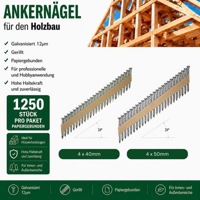 1250 Stück Ankernägel 34° 40-50mm gerillt galvanisiert komp. Senco KMR BEA Tjep