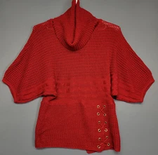 Jennifer Lauren Sweater Womens L Red Open Knit Side Lace Up Dolman Cowl Neck