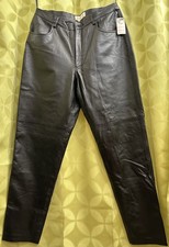 NWT 14 MARGARET GODFREY Black Leather Pant FULLY LINED Missing Button 32  Inseam