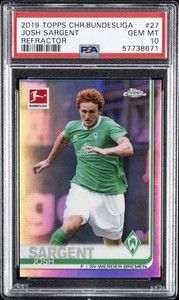 2019 TOPPS CHROME BUNDESLIGA REFRACTOR #27 JOSH SARGENT PSA 10