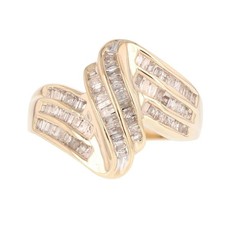 .41ctw Baguette Diamond Channel-Set Cluster Bypass Ring 10k Yellow Gold Size 7