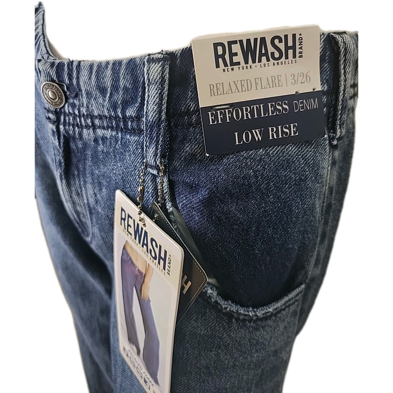 Rewash Relaxed Flare Low Rise Blue Denim Jeans Sz:3/26