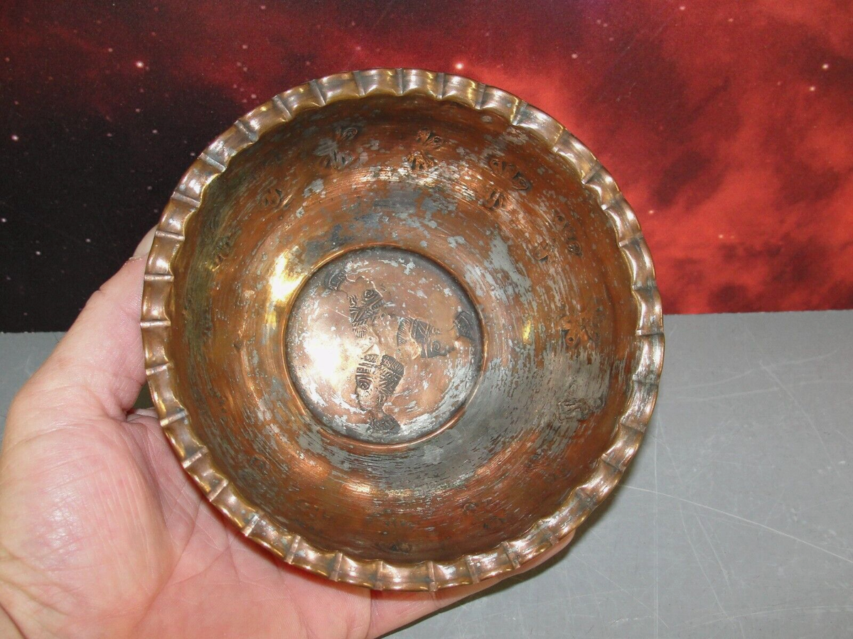 COPPER BOWL HANDMADE EGYPTIAN STAMPED PHARAOH SIGNED ZH MADE EGYPT