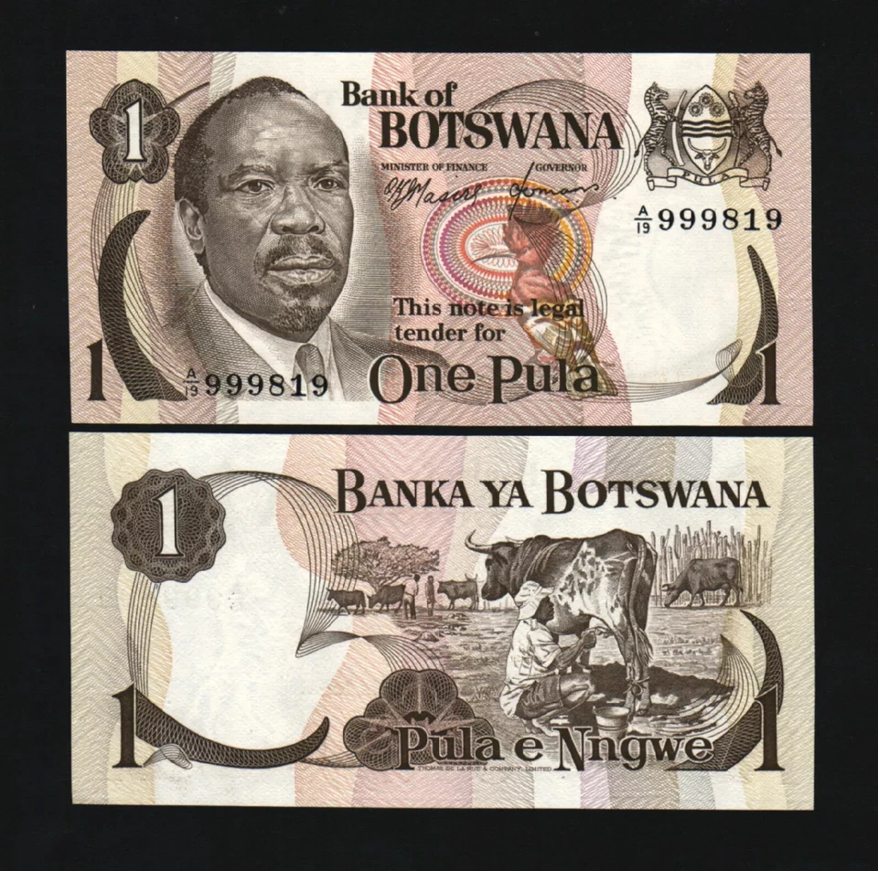 Botsuana 1 PULA P-1 ND 1976 Presidente KHAMA UNC Animal Moneda Primer Billete de Banco Foto 3 de 4