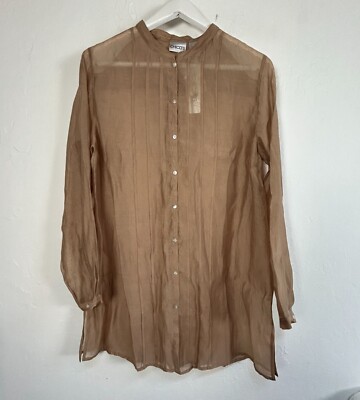 Chico's Sheer Glow Hilda Long Sleeve Button-Up Tunic Shirt 2 Champagne New $78