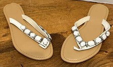 Woman White Flip Flops with White  Clear Stones in Silver Tone Settings 7