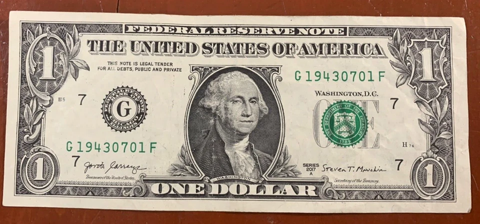 1943 July 1 or 1943  7 Jan Birthday Note One Dollar Bill 2017A  G 1943-07-01-F - Image 2 of 3