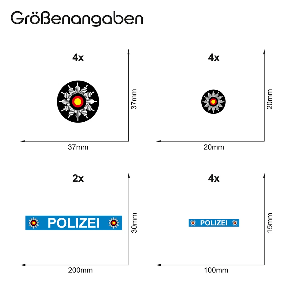 6er Set Polizei Blau Aufkleber Folie Kinder Spielaufkleber Modellbau Shirt - Bild 2 von 4