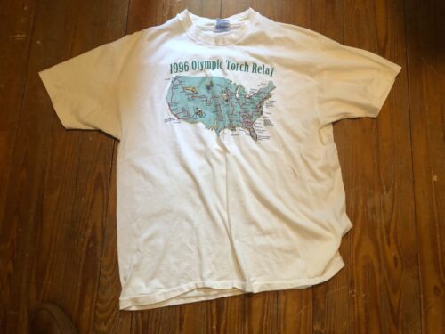 RARE vintage XL 1996 Olympic Torch Relay Shirt Coca Cola Pre-owned - Afbeelding 1 van 5