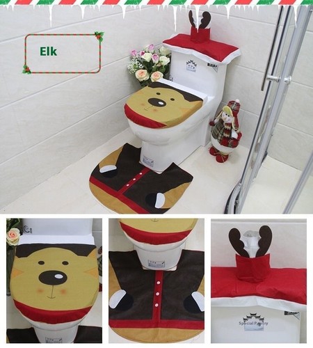Christmas Toilet Seat Cushion Set Bathroom Washable Warmer Cushion Cover Pad Mat - Picture 18 of 21
