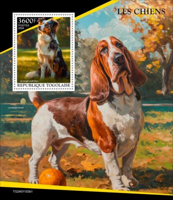 Dogs Australian Shepherd Basset Hound MNH Stamps 2024 Togo S/S