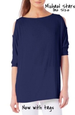 Michael Stars Cold Shoulder Tee for Women - One Size Blue, New with Tags