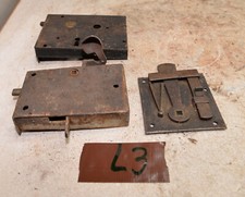 3 antique rim lock set & more 1800's cast iron metal collectible parts repair L3