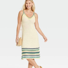 Universal Thread Women's XS Cream Striped Sweater Tank Knit Cotton Dress