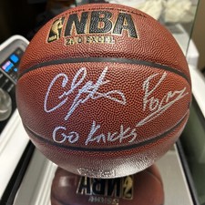 Kristaps Porzingis & Carmelo Anthony Dual Signed Basketball W/Go Knicks Inscript