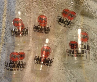 Bacardi Flavored Rums - Lot of 6 Logo Plastic Shot Cups - Sample Cups...NEW 