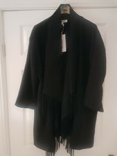 Gorgeous Black Fringed Elizabeth And James "dolly" Coat In Sz M/l Bnwt