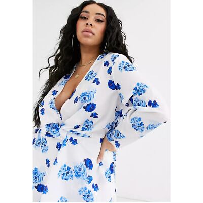 NWT MISSGUIDED Blue Floral Long Sleeve Dress Plus Size 20