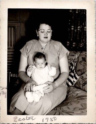 Chubby Curvy BBW Fat Woman Mother Holding Baby Snapshot 1950s Vintage Photo