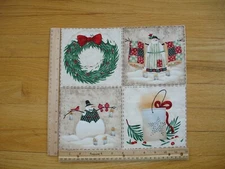 Christmas Cabin Snowmen Wreath Lantern   Cotton Quilt Fabric Panel Blocks (4)