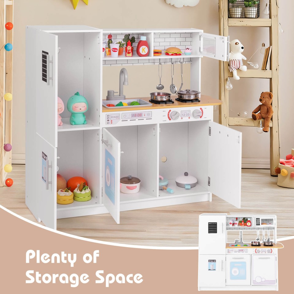 Kids Kitchen Play Set w/ Stove Removable Sink Oven Microwave Dish