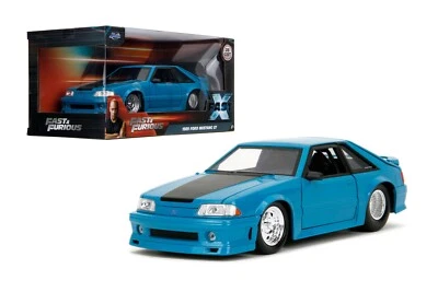 Jada 1/24 Fast & Furious Jakobs 1989 Ford MUSTANG Gt Bleu Avec Hood Stripe-34922 - Photo 1/4