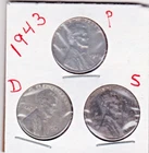 1943 P, D, & S Lincoln STEEL CENTS in FINE AND BETTER condition ~ STOCK PHOTO