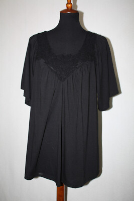 STO Sz 2X Black Knit V-Neck Tunic Lace Collar Accent Made in USA