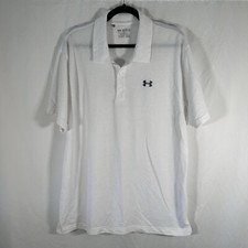 Under Armour Golf Polo Shirt Men's 2XL White Short Sleeve Loose Heat Gear Cotton