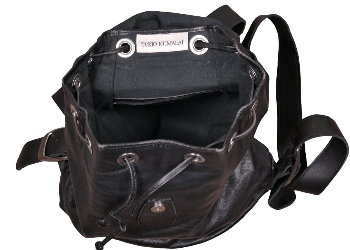 VTG Tokio Kumagai Black Leather Drawstring Backpack Purse