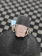 Raw Rose Quartz Statement Ring 925 Sterling Silver Ring Size 5
