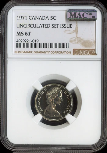 1971 Canada 5 Cents 5C NGC MS67 - Quality