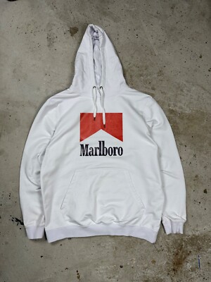 Vintage Y2K Marlboro Big Logo White Hoodie Sweatshirt rare