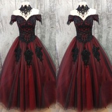 Gothic Wedding Dresses Lace Appliques Off The Shoulder A Line Black Bridal Gowns
