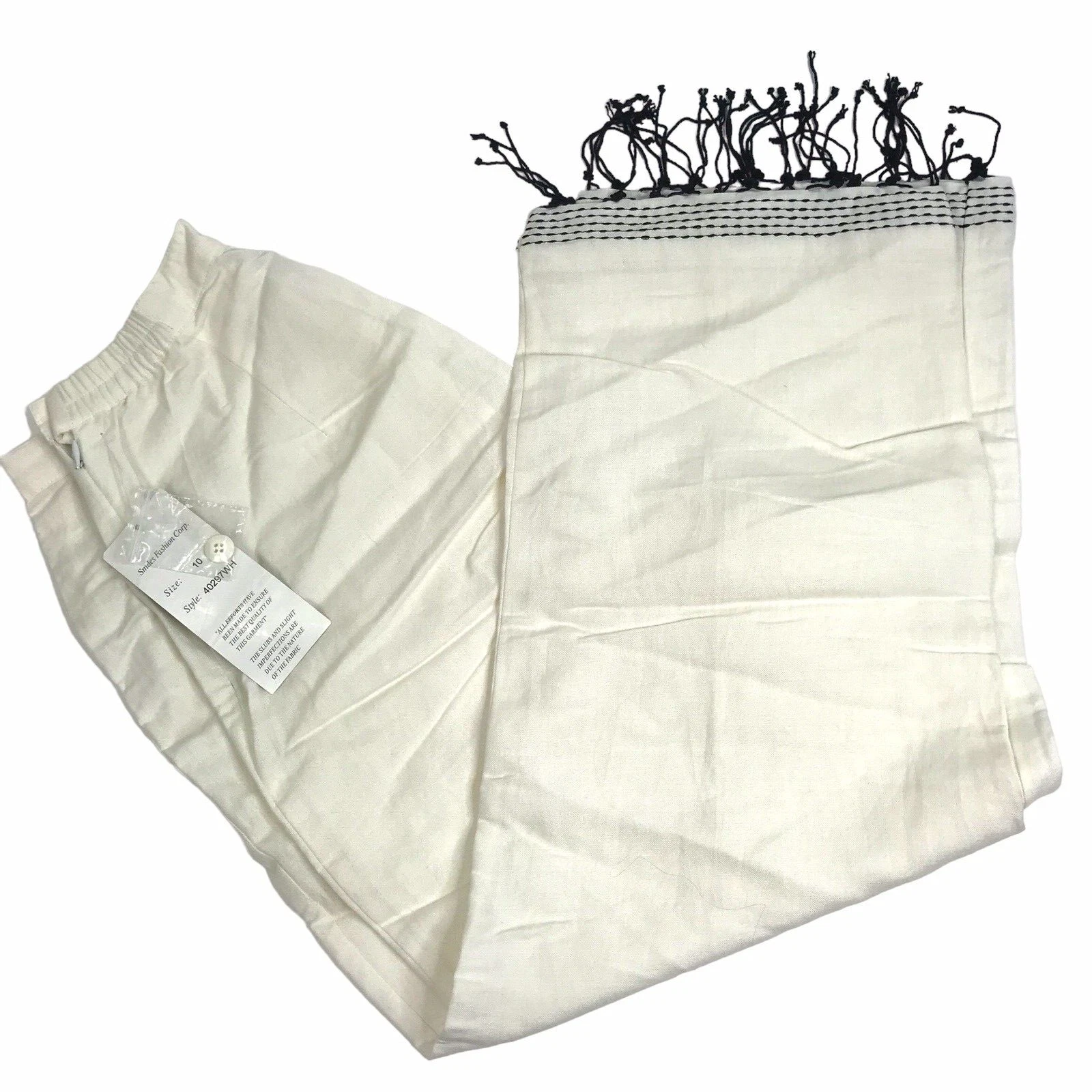 Vintage Capri Crop Pants Joy & Peace High Waist Fringe White 90s Size 10 NOS