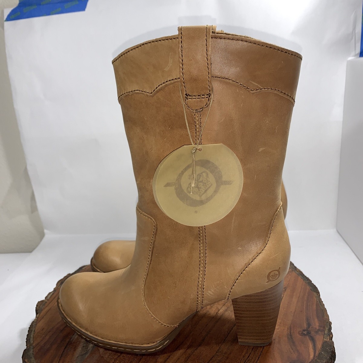 Born Womens Size 9.5 US Tan Leather Western High Heel Riding