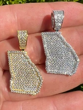 925 Silver Hip Hop Georgia Shape Atlanta Pendant Iced CZ Necklace Gold Plated