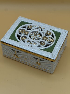 Porcelain Box Italy Hand-painted Gold Gild Numbered VTG Mid-Century
