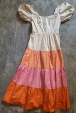 English Factory Dress (M) Colorful Maxi Tiered Lined Pocket Cottagecore Bohemian