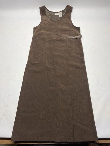 VTG Chocolate Brown Vegan Suede Buckle Jumper Midi Dress Size M Retro Fall Y2K - Picture 3 of 24