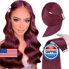Burgundy Human Hair Tape-in Extensions 20pcs 16in Remy Straight Hair Skin Weft e