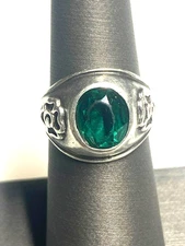 VINTAGE OSTBY BARTON 925 STERLING SILVER EMERALD GLASS GIRL SCOUT RING SIZE 5.5