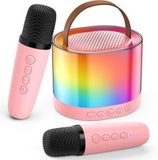 JYX Mini Karaoke Machine for Kids Adults, Portable Bluetooth Pink-2 Mic
