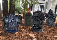 Large 15" Halloween Tombstone Graveyard Sign Set - Easy-To-Install Spooky Decor