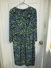 Jones New York Blue Green Black Jersey Sheath Dress Cocktail Work- 12