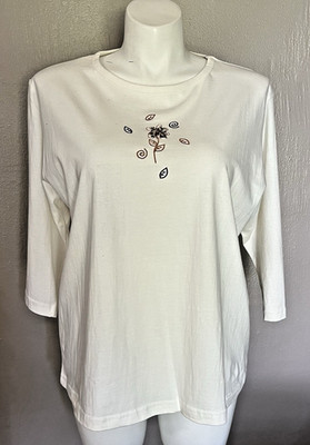 Decorated Originals Cracker Barrel 3/4 Sleeve Flower Embroidered Tee XXL NWT