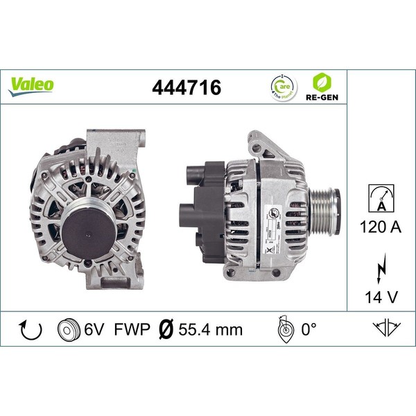 Lichtmaschine Generator 14 V 120 A Ø 55 Mm Valeo FüR U.A. Fiat Panda-image