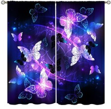 Butterfly Curtains for Girls Bedroom,Purple Window Curtain Panels Drapes for ...
