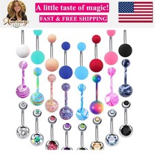 24-50Pcs 14G Stainless Steel Belly Button Rings for Women CZ Screw Navel Bars...