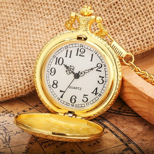 Unisex Gold Shield Quartz Pocket Watch Timeless Style & Precision Christmas Gift - Picture 7 of 8